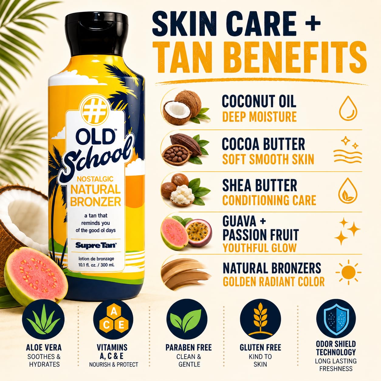Natural Bronzer - Old School Nostalgic Formula | Paraben & Gluten Free, 10.1oz