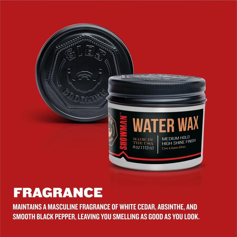 GIBS Water Wax, SHOWMAN-Medium Hold, Healthy High Shine, Water Based, made in USA, 4oz