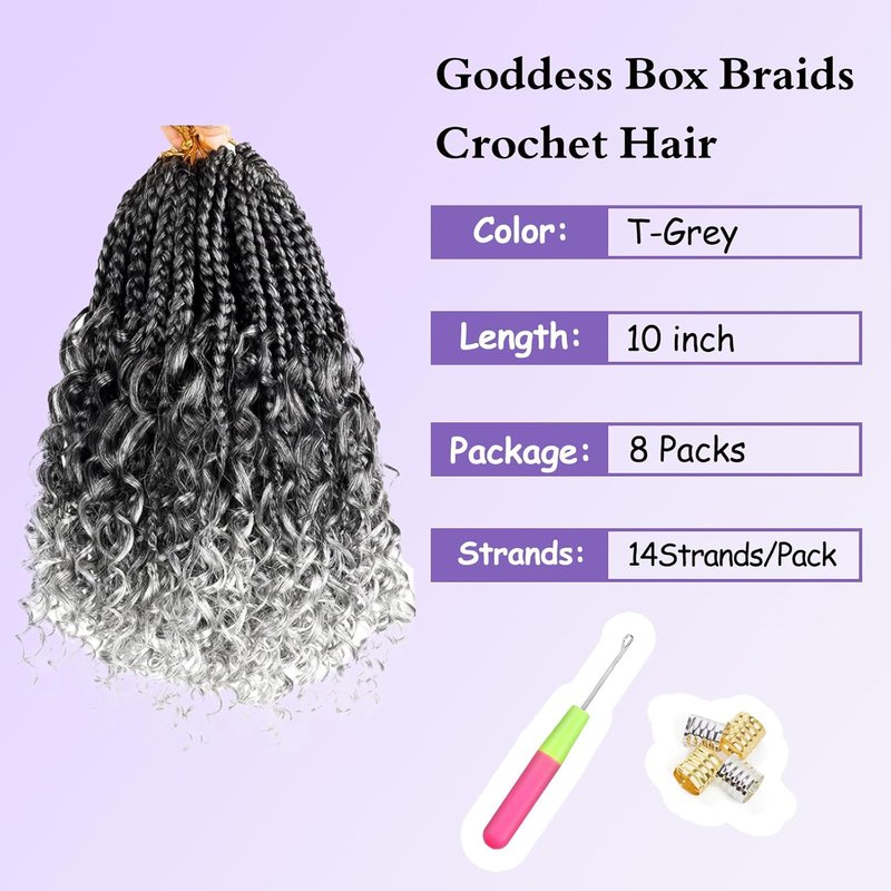 Goddess Box Braids Crochet Hair - 10 Inch Pre-Looped Boho Braids with Curly Ends | 8pcs for Black Women