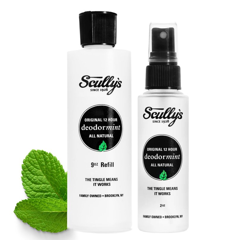 Scully’s Deodormint Natural Deodorant Spray (2oz) + Refill (9oz) - Aluminum-Free, Non-Toxic Deodorant for Women, Men & Kids - 12 Hour Protection, No Chemicals - USA Made (Grapefruit & Mint Set)