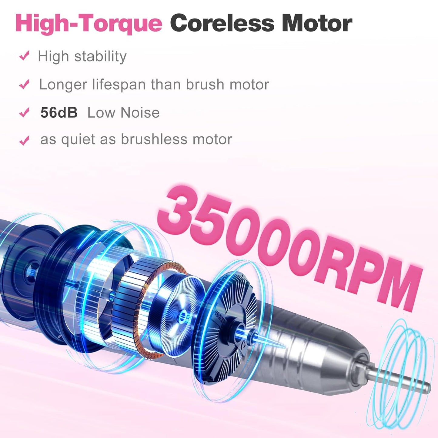 Professional Portable Nail Drill - 2-in-1 Rechargeable Electric E-File for Acrylic Gel Nails | 35000RPM, Quieter Coreless Motor