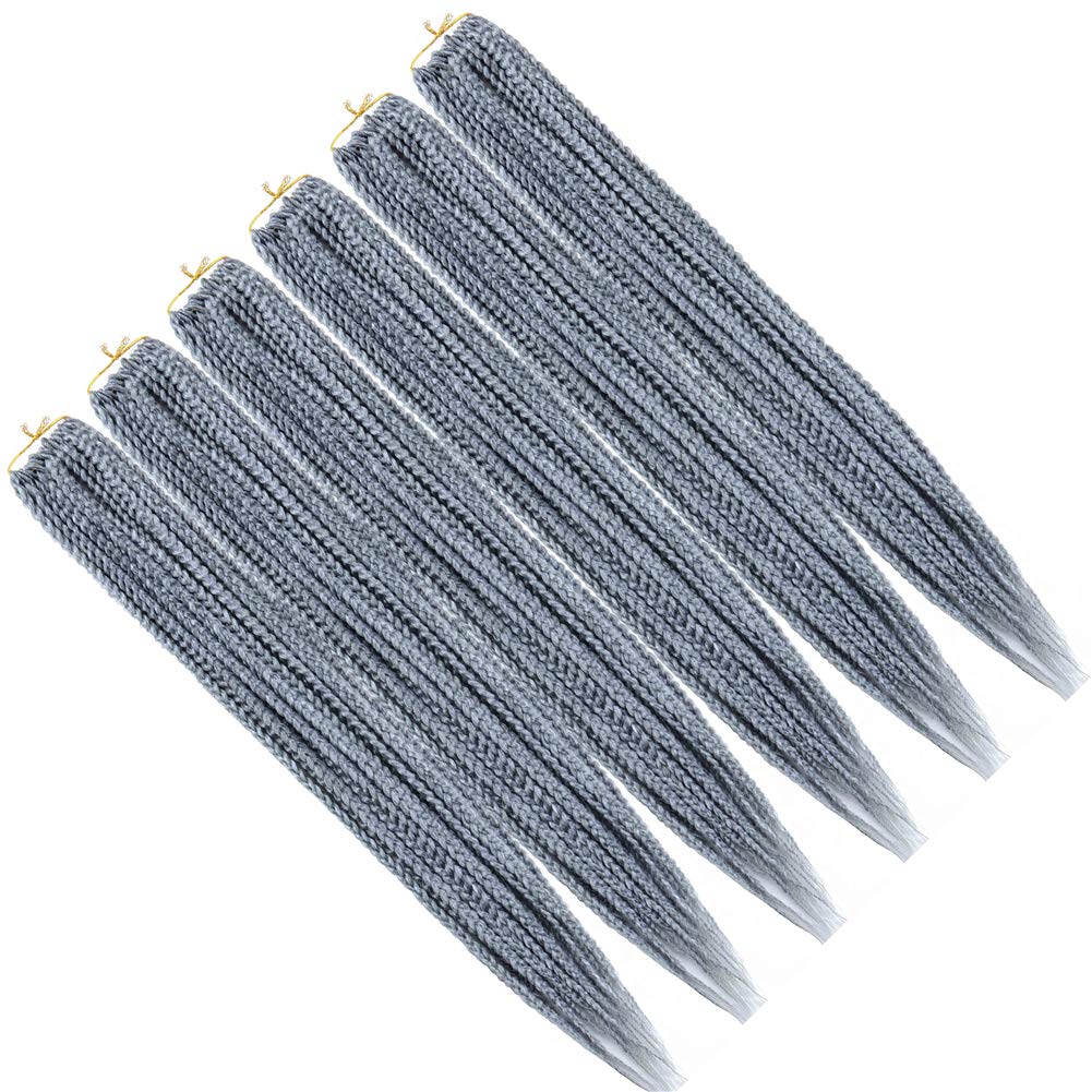Mayloss 6 Packs/Lot (14/18/24/30) inch 1cm 20 Strands/Pack Thin 3X Box Braid Crochet Hair Extensionin Diameter 3X Synthetic Braid Hair Extensions Crochet Braids Hair Color(18Inch Grey)