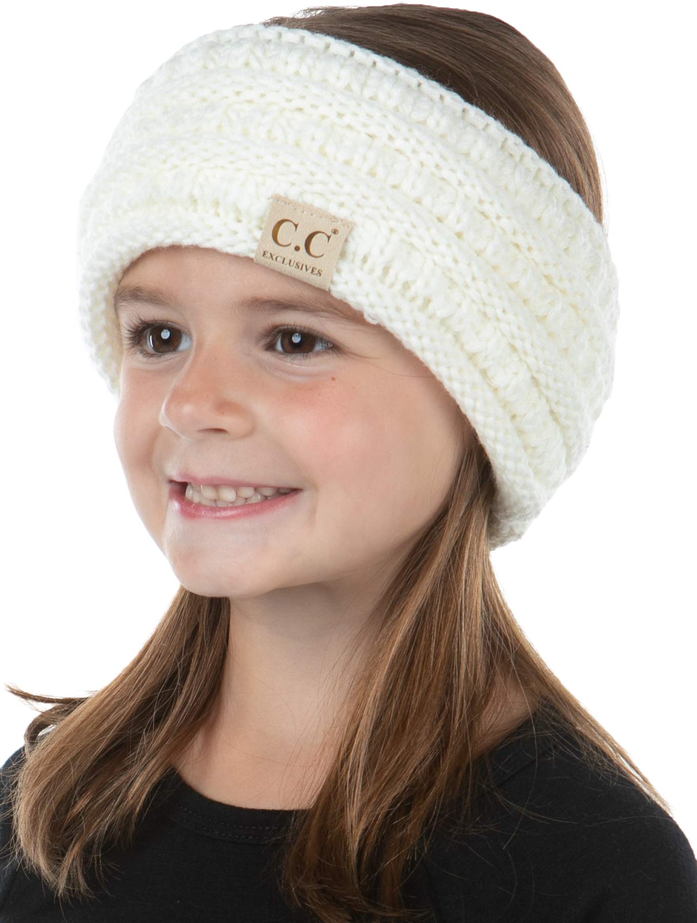Funky Junque Exclusives Kids Ear Warmer Headband – Fleece Lined Winter Ear Wrap for Toddler Girls & Boys, Cozy Knit Head Warmer & Earmuff Headband for Cold Weather - Ivory