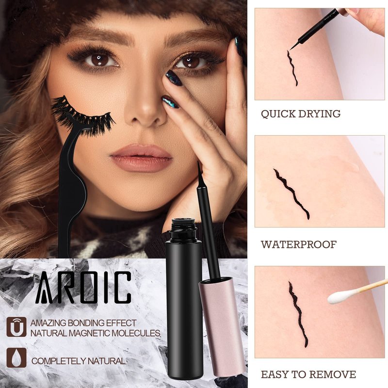 20 Kinds of 3D 5D Magnetic Eyelash Kit with Different Density, Magnetic Eyelashes with 4 Eyelash Glue and 2 Tweezers, for Women and Girls Natural Look No Glue Needed