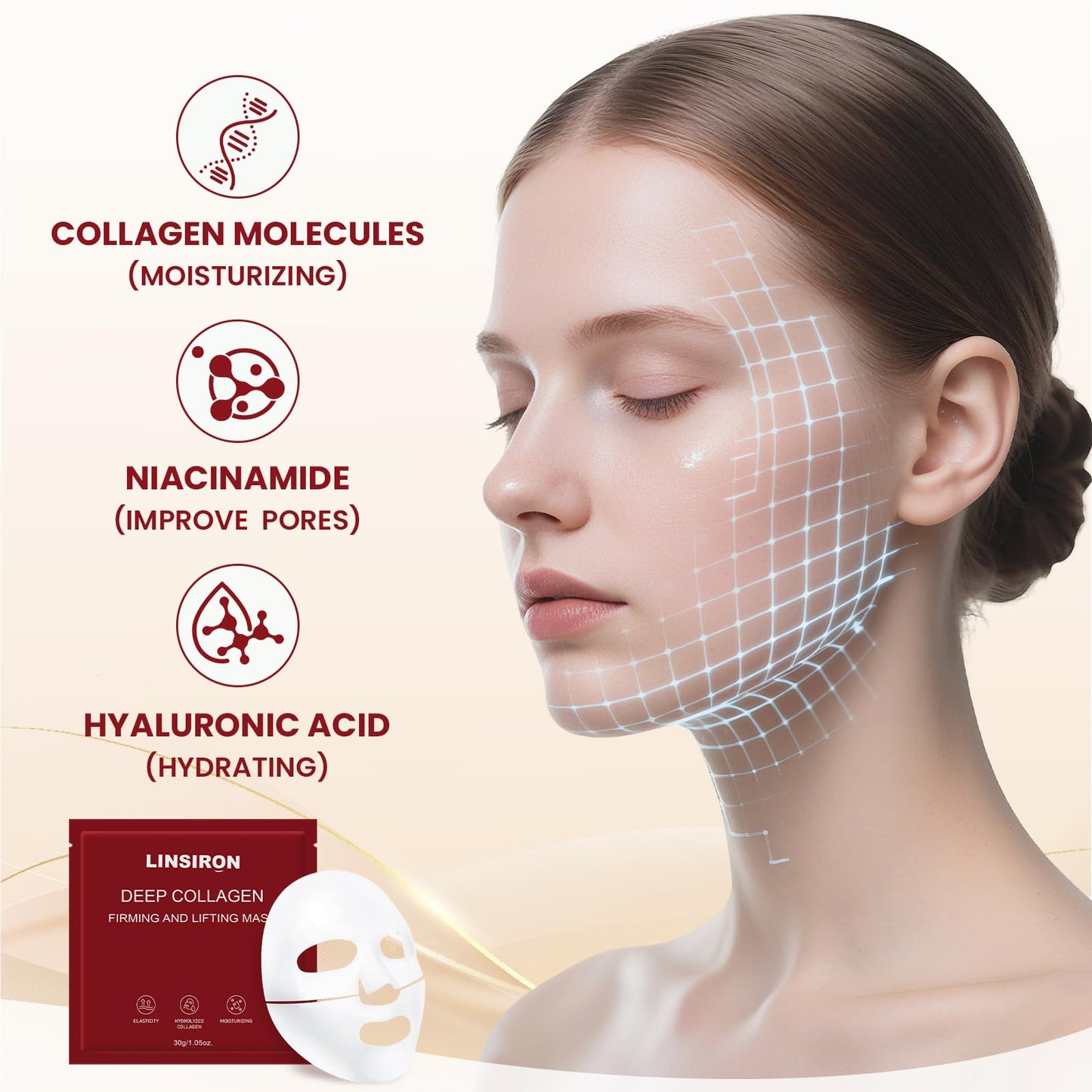 LINSIRON Bio-Collagen Real Deep Masks 24PCS Collagen Face Mask Skin Care Sheet Overnight Skincare Hydrating Smile Line Patches Wrapping Lift Stocking Stuffers Birthday Gifts for Teen Girls