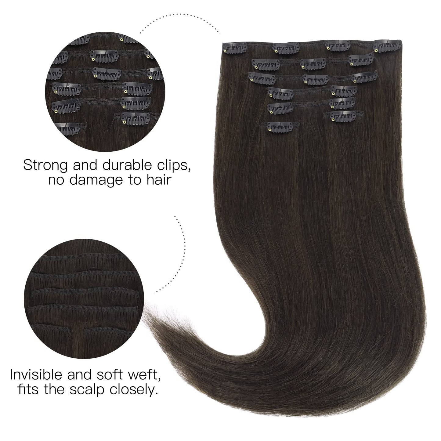 HOTBANANA Human Hair Clip in Hair Extensions, Dark Brown 120g Clip in Hair Extensions Real Human Hair Straight Remy Hair Clip in 18 Inch 7pcs