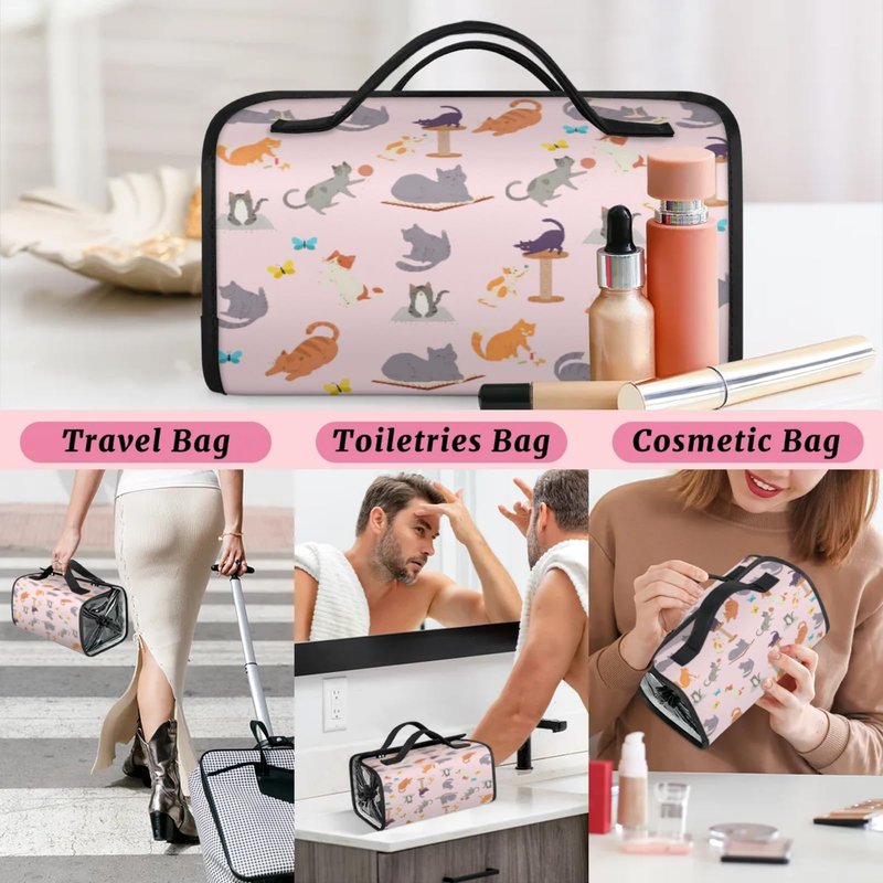 Hanging Roll Up Makeup Bag, Cosmetic Bag for Women, Watercolor Flower Travel Folding Toiletry Bag with 4 Removable Compartments, for Storing Cosmetics, Toiletries, Personal Care Products