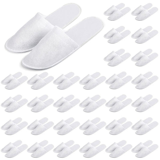 SATINIOR 30 Pairs Disposable Slippers, White, Medium, Unisex-Adults, Closed Toe, Non-Slip, Spa, Hotel, Travel, Home, Sanitary, Breathable, Fleece Cloth, EVA