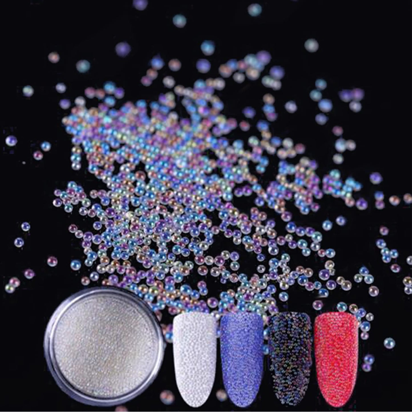 Nail Crystals - 4 Bottles Micro Pixie Beads in Recycling Box | 3D Nail Art Charms & Decorations (Crystal AB)