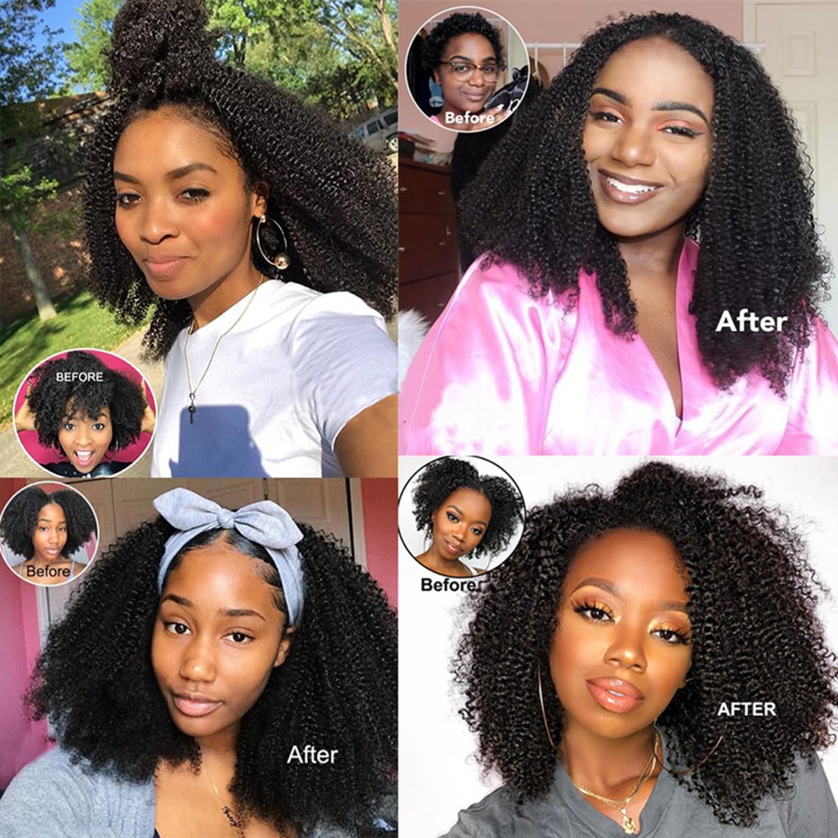 Afro Kinky Curly Clip Ins Human Hair Hair Extensions 8pcs 18 Clips Natural Black Color Brazilian Virgin Human Hair Invisible&Scalp-Friendly 4B 4C Kinky Curly Clip Ins Double Weft Seamless (18inch)