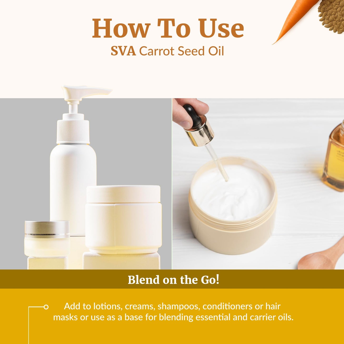 SVA Carrot Seed Oil - 16 Fl Oz – 100% Natural Cold Pressed Carrot Oil - for Face, Skin Care, Hair Care, Scalp Massage & Body Massage – Carrier Oil