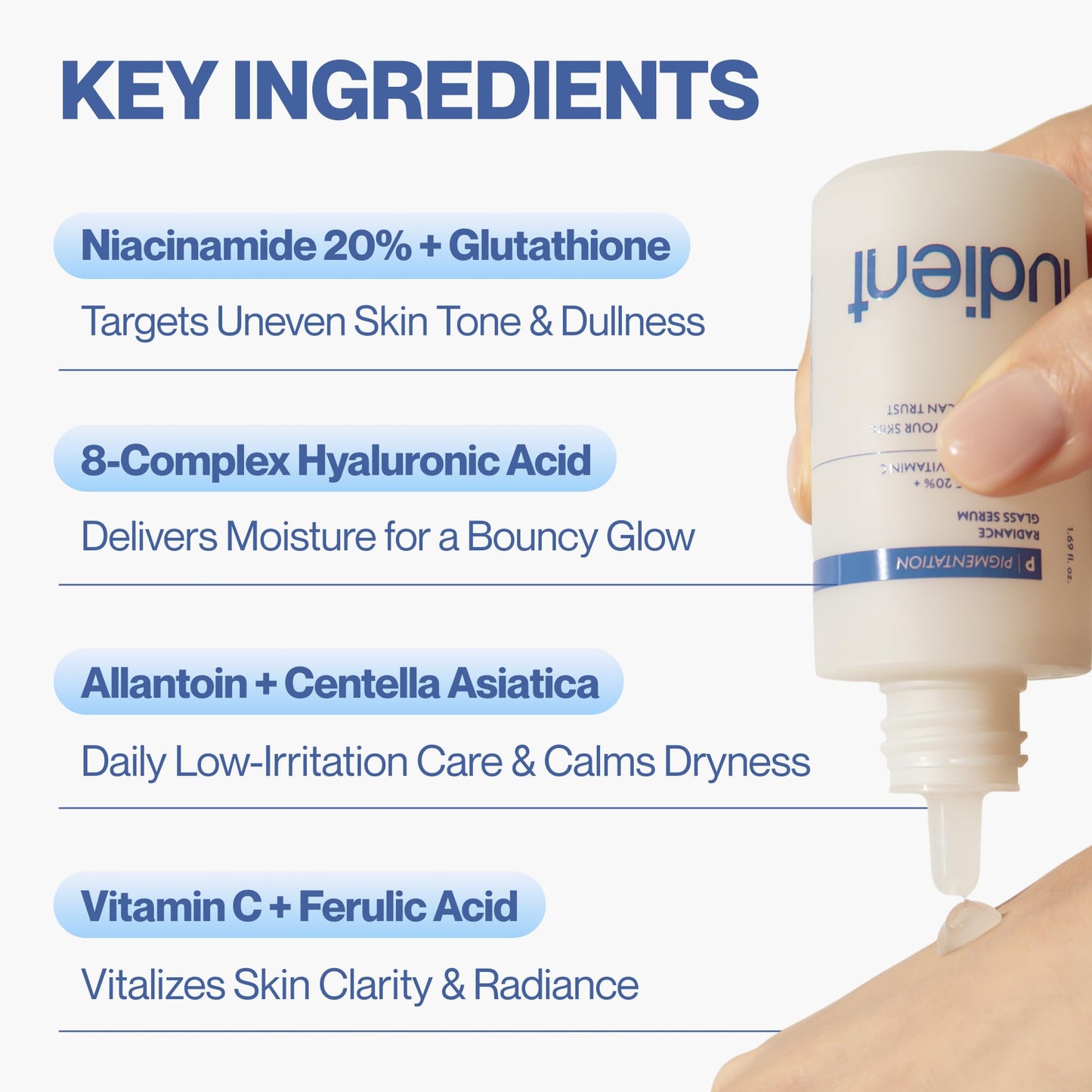 ludient Radiance Glass Serum - 20% Niacinamide & Glutathione, Vitamin C Serum for Face, Dark Spot Corrector, Even Skin Tone & Glass Skin Korean Skin Care for Dark Spots (1.69 fl oz)