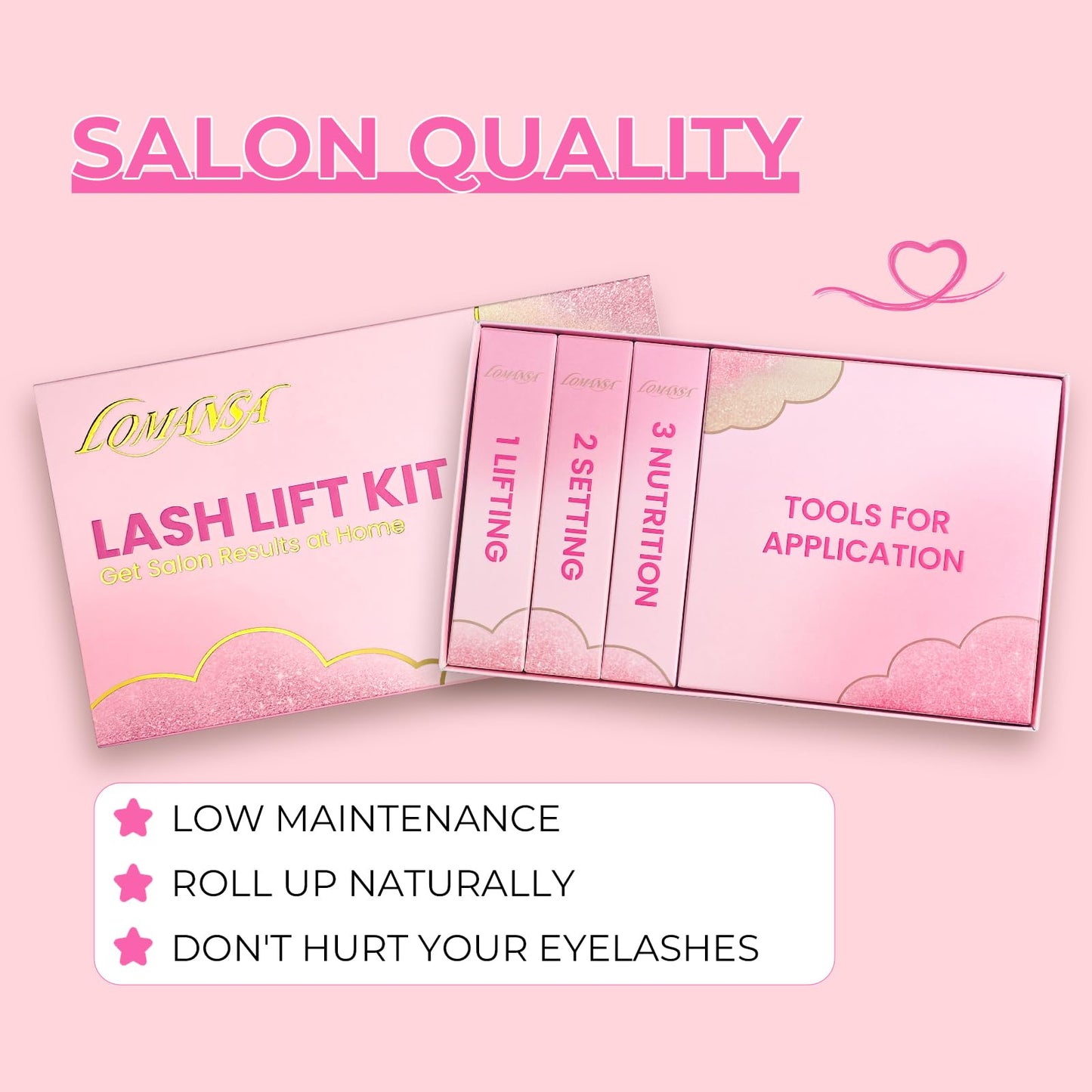 Lomansa Lash Lift Kit for Beginners, At-Home DIY Eyelash Perm with Open Eye Self-Lift Pads, Salon Quality Curl Lasts 4–6 Weeks (Step-by-Step Instructions)