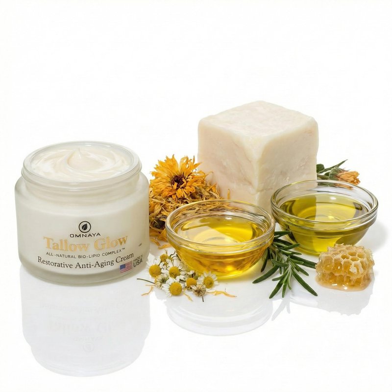 Organic Premium Grass-Fed Beef Tallow for Skin - With Bakuchiol & Gotu Kola for Anti-Aging, Face & Body Cream with Jojoba, Honey, Greek Olive Oil 4oz