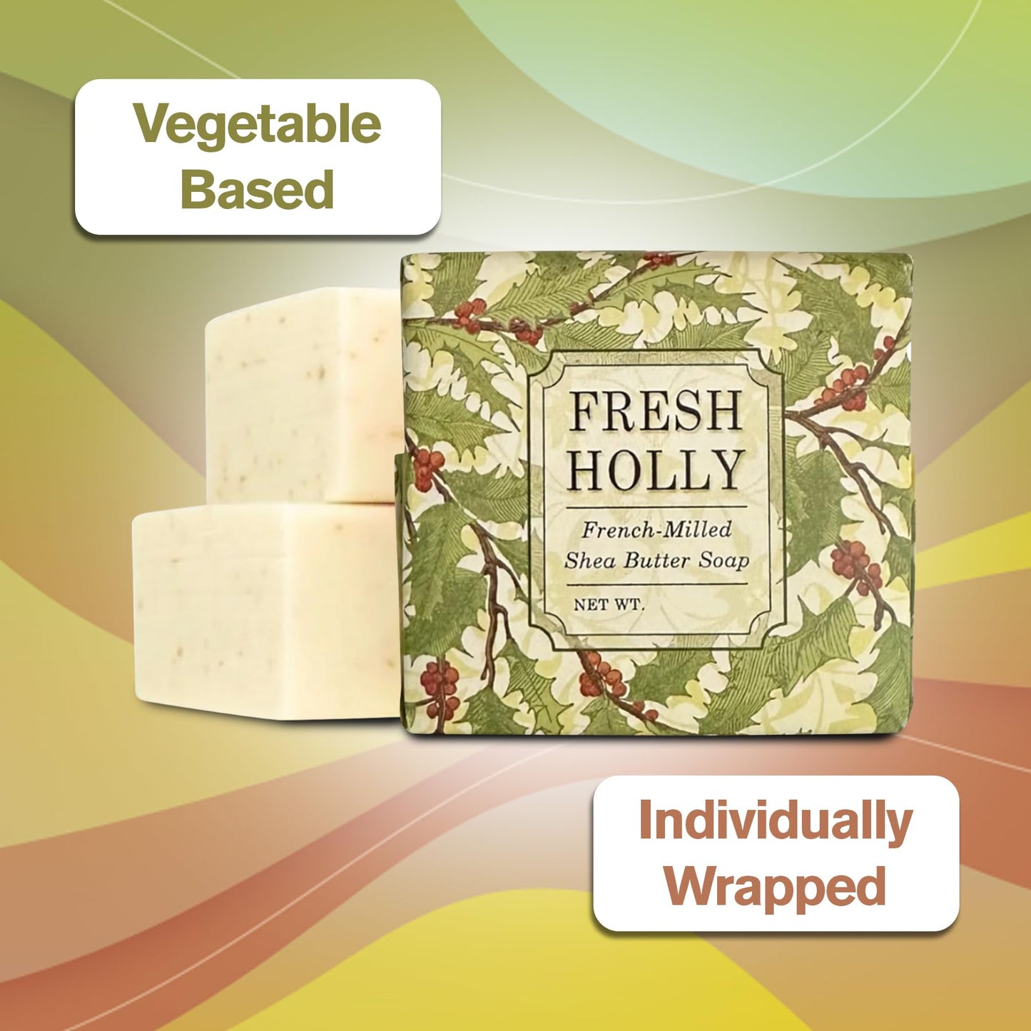 Greenwich Bay Mini Botanical Soap Bars – 12 Pack 1.9 oz Each – Individually Wrapped Guest Soaps for Airbnb, Spa, Travel, Bath – Travel Size Bar Soap Set, Fresh Holly
