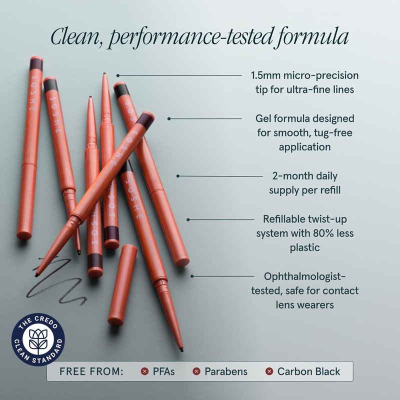 Waterproof Precision Eyeliner - 1.5mm Smudge-Proof Gel Liner | Easy Refills, Cruelty-Free (Lovesick - Burgundy Brown)
