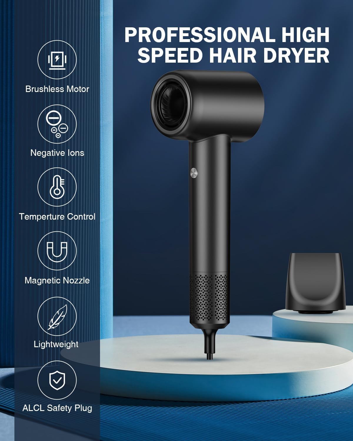 High-Speed Ionic Hair Dryer - 1500W Brushless Motor for Fast Drying | 4 Heat Settings & Low Noise
