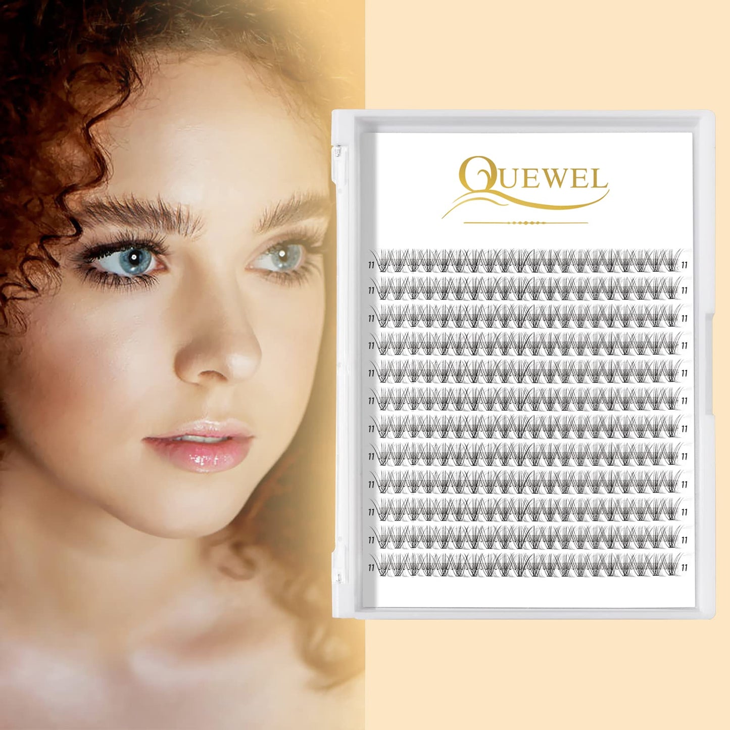 QUEWEL Lash Clusters 240Pcs Individual Lashes 10D 0.10C Curl 11mm Length DIY Lash Extension Soft False Eyelashes Wispy Cluster Lashes Easy to Create Natural Look At Home(10D-0.10C-11mm)