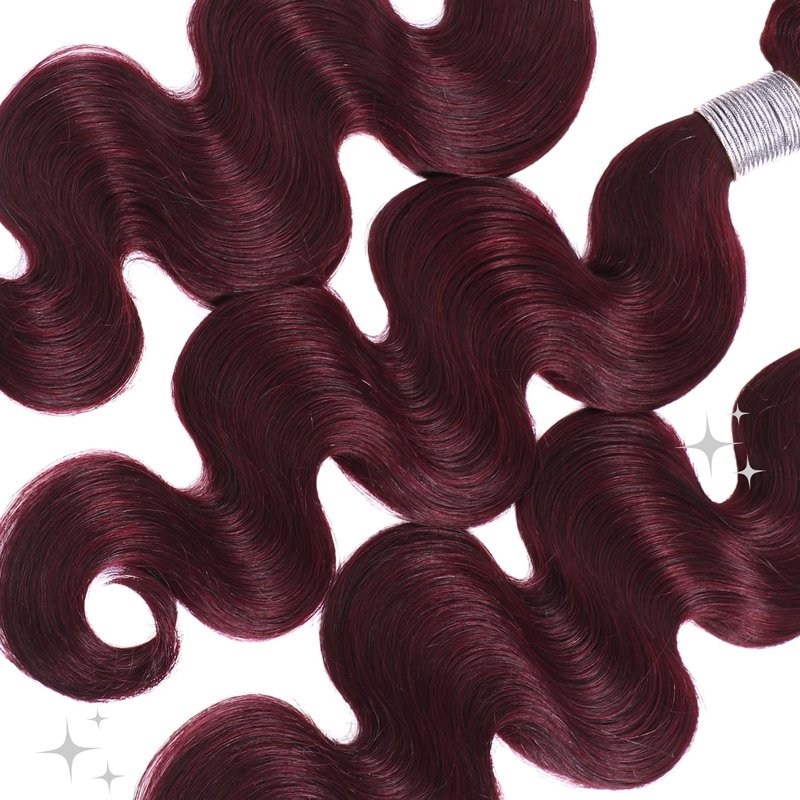 Dark Burgundy Wine Color Human Hair Bundles - Body Wave, 12A Virgin Remy, Soft & Thick | 10-12-14 Inch