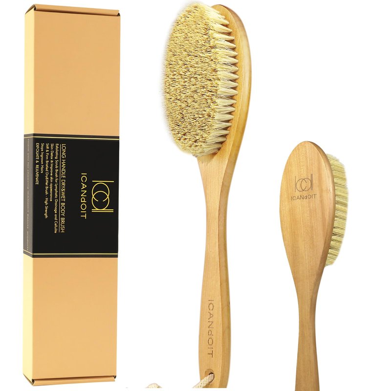 ICANdOIT Very Stiff Dry Brushing Body Brush for Men&Women, Long Handle Dry Skin Brush for Cellulite and Lymphatic Drainage with Natural Agave Cactus Tampico Fiber Bristles