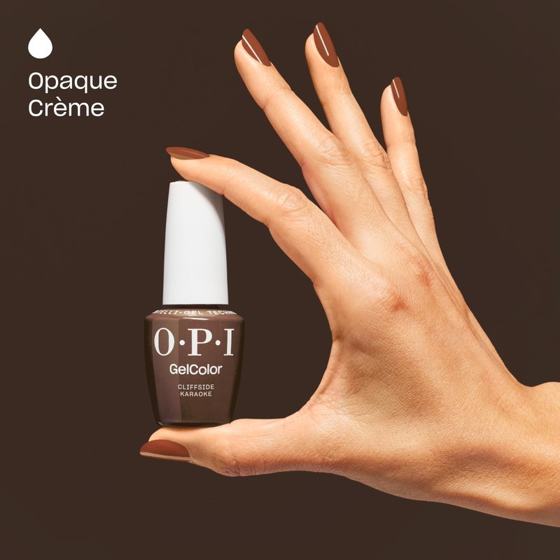 OPI GelColor Cliffside Karaoke | Opaque Dark Neutral Brown Crème LED Cure Gel Nail Polish | Salon-Quality Shine, Long-Lasting Wear | Vegan & HEMA Free | 0.5 Fl Oz