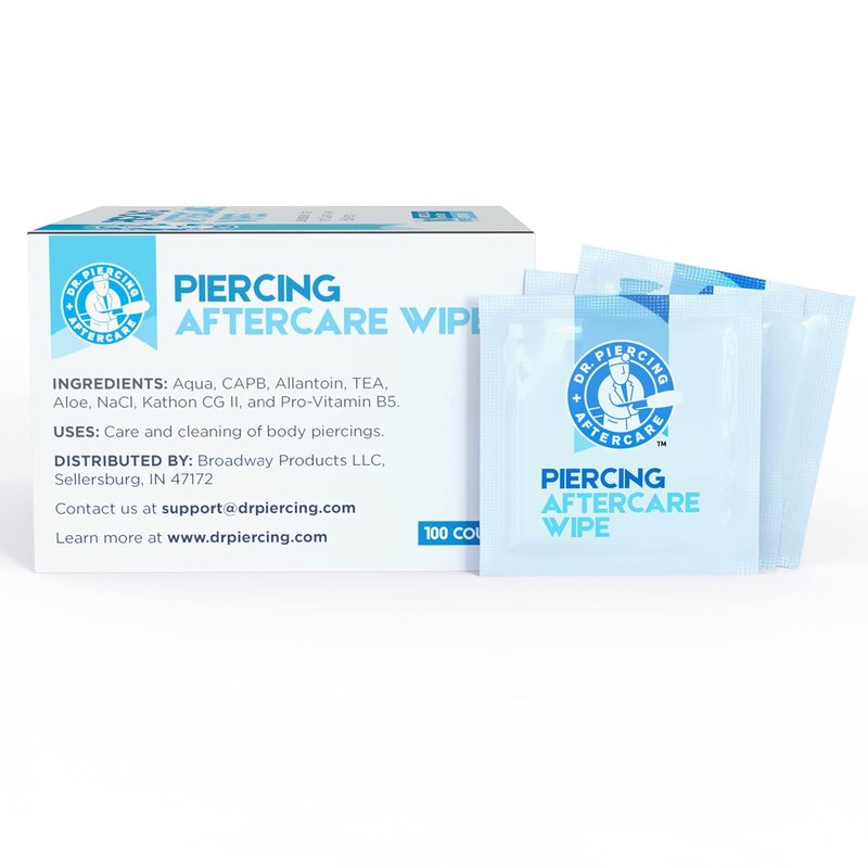 Dr. Piercing Aftercare Wipes - Saline Solution for Keloid Bumps | Ear, Lip, Belly, Nose Piercing Cleaner (200 Count)