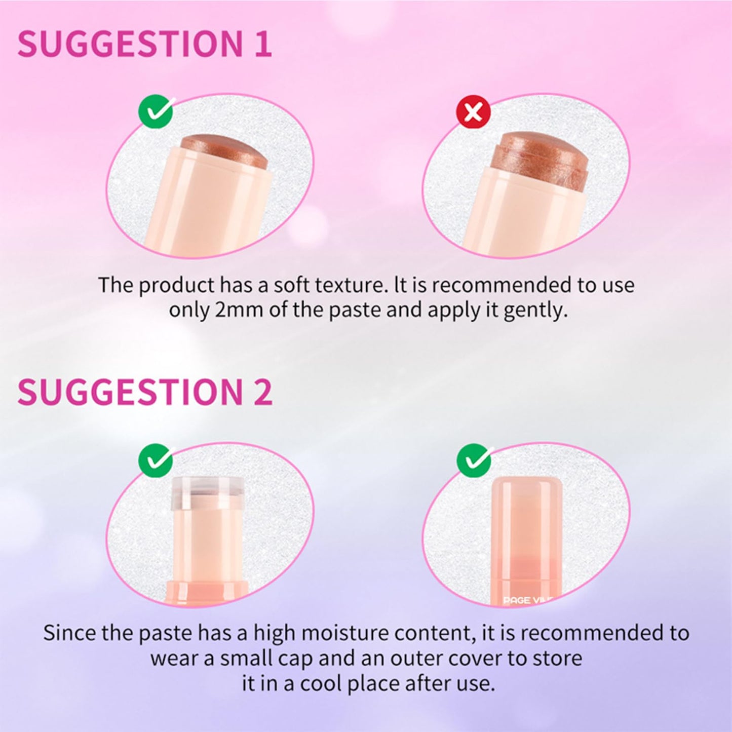 2pcs-Highlighter Stick Makeup, Shimmer Stick for Face & Body, Easy Blend & Long Lasting, Multi-Use Cream Highlighter Makeup for All Skin Types(#02+#03)