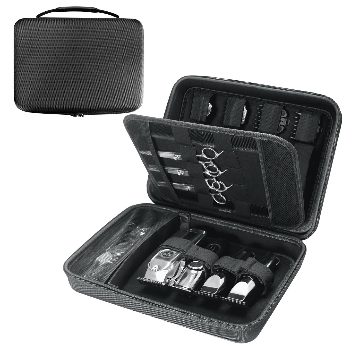 bibuks Professional Barber Clipper Case – Hard EVA Shell Oxford Fabric Travel Organizer for Clippers and Supplies, Portable Barber Storage Bag for Barbers & Stylists (Black)