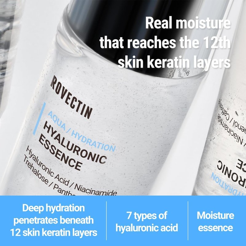ROVECTIN Aqua Hyaluronic Essence - Deep Hydration Toner for Sensitive Skin | 100% Vegan & Cruelty-Free | 6.08 fl oz (180ml)