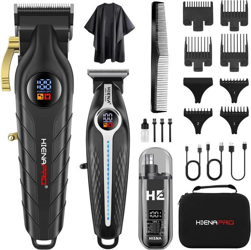 Professional Hair Clippers for Men - Electric Barber Clipper Set with LED Display | Silver