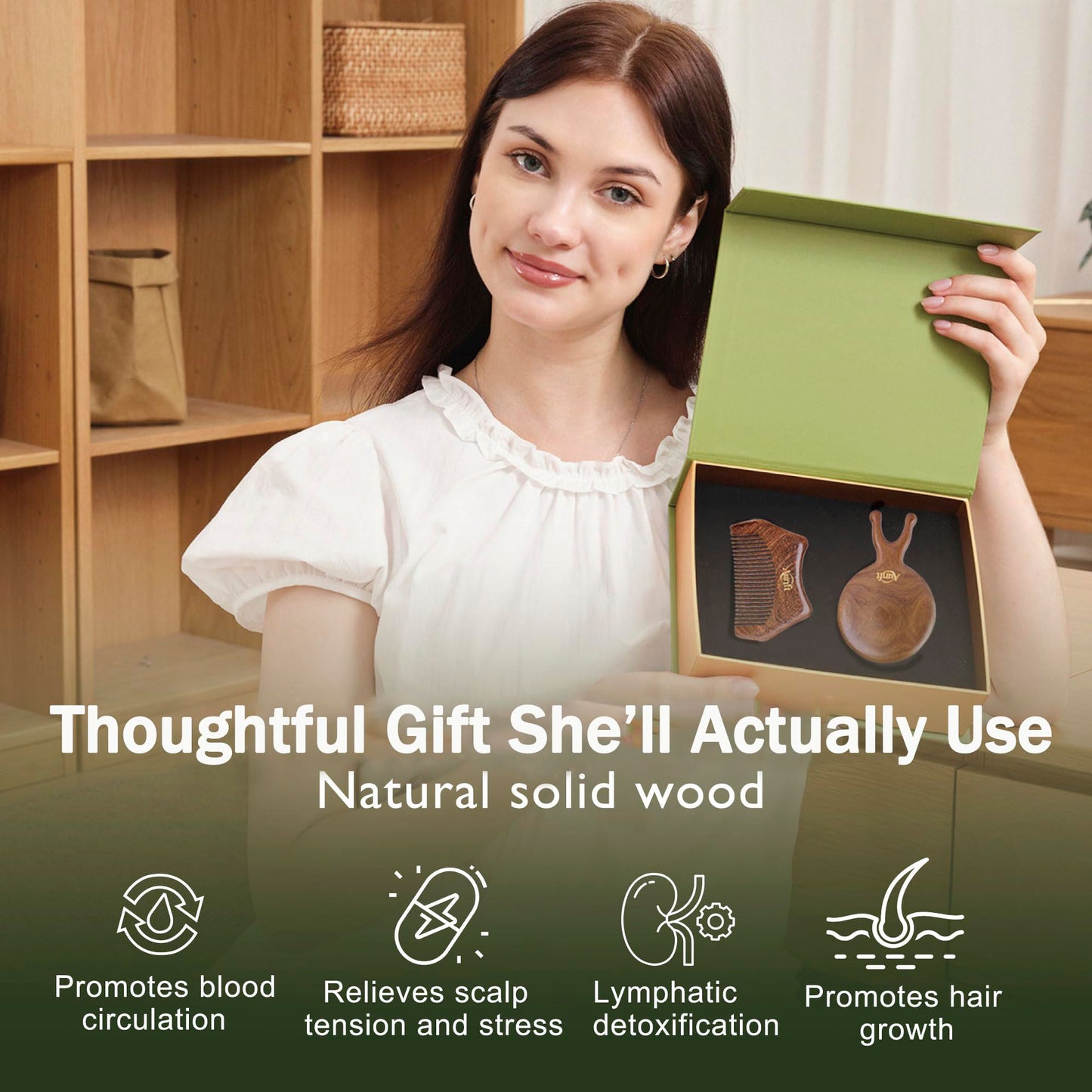 Mother’s Day Gift for Mom – Wooden Scalp Massager Brush & Comb Set, in Premium Gift-Ready Box – Natural Wood Head Massage Tool for Stress Relief, Relaxation & Self Care Gift for Women