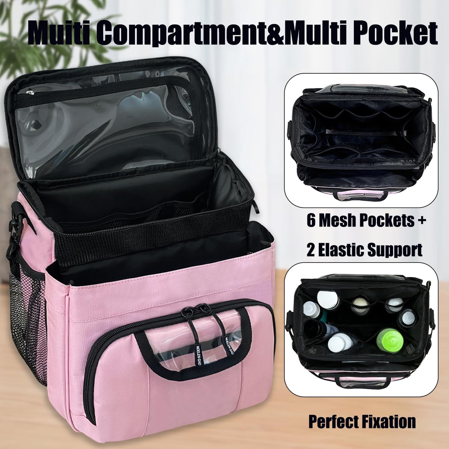Large Toiletry Bag for Women Men, Bathroom Bag, Water Resistant Portable Shower Caddy for College Dorm, Hanging Toiletry Bags for Traveling, Gym Camping Cruise Ship Travel Essentials Shower Bag (Pink)