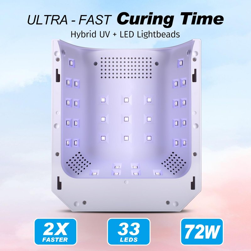 Belovedone UV Nail Lamp, 72W Rechargeable LED Gel Nail Light Dryer for Gel Polish 4 Timer Modes Cordless Bling Pink Diamond Rhinestones for Salon & Home