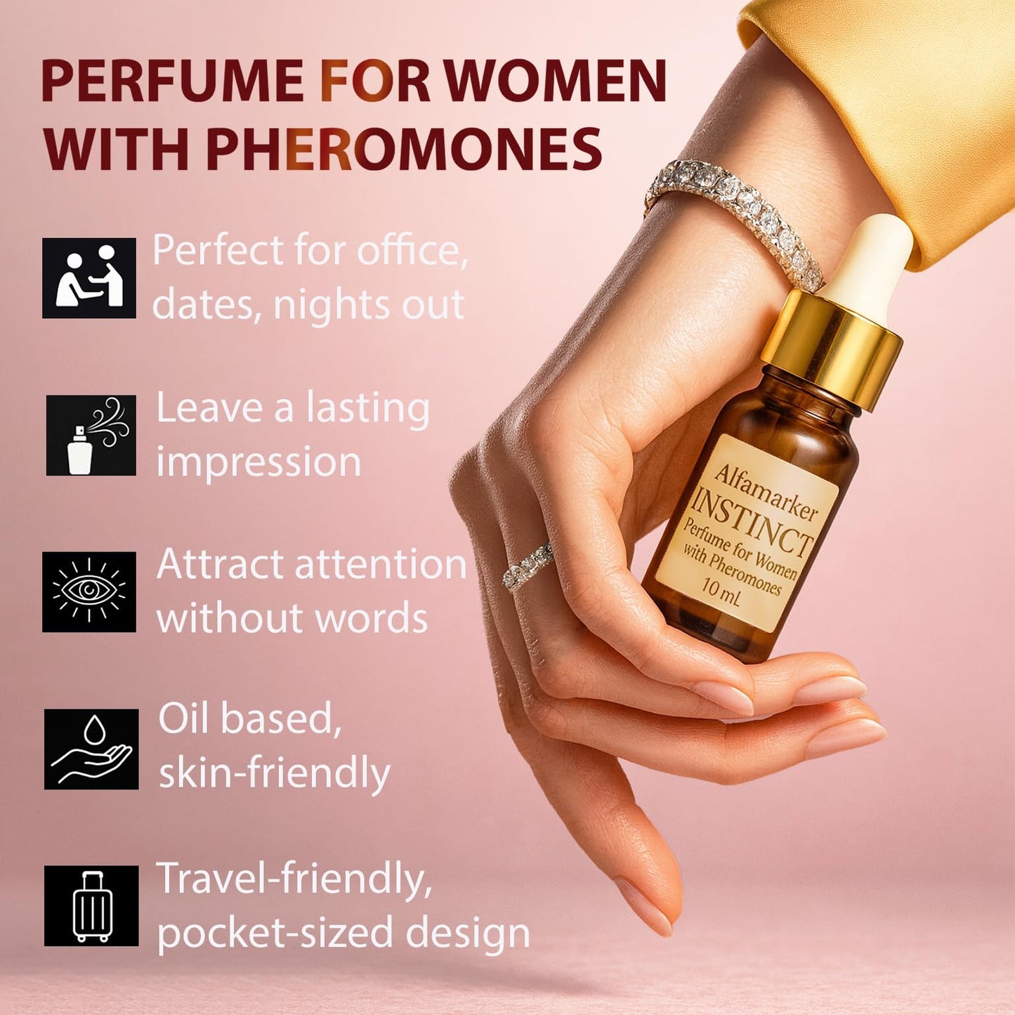 ALFAMARKER Pheromones Perfumes for Women Instinct 10ml. Ultra-Concentrated Pheromone Infused Long Lasting Fragrance for Her. Oil Travel Perfume Fresh Floral Fruity Scent.