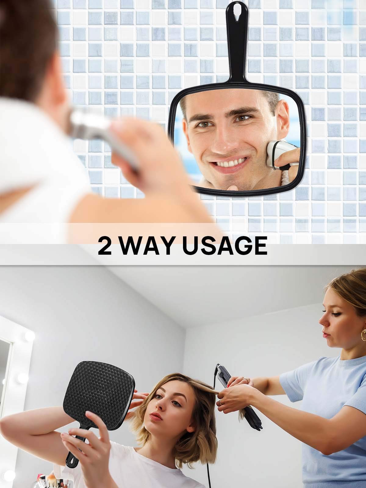 OMIRO Hand Mirror, All Black Handheld Mirror with Handle, 6.6" W x 9.3" L, Pack of 6