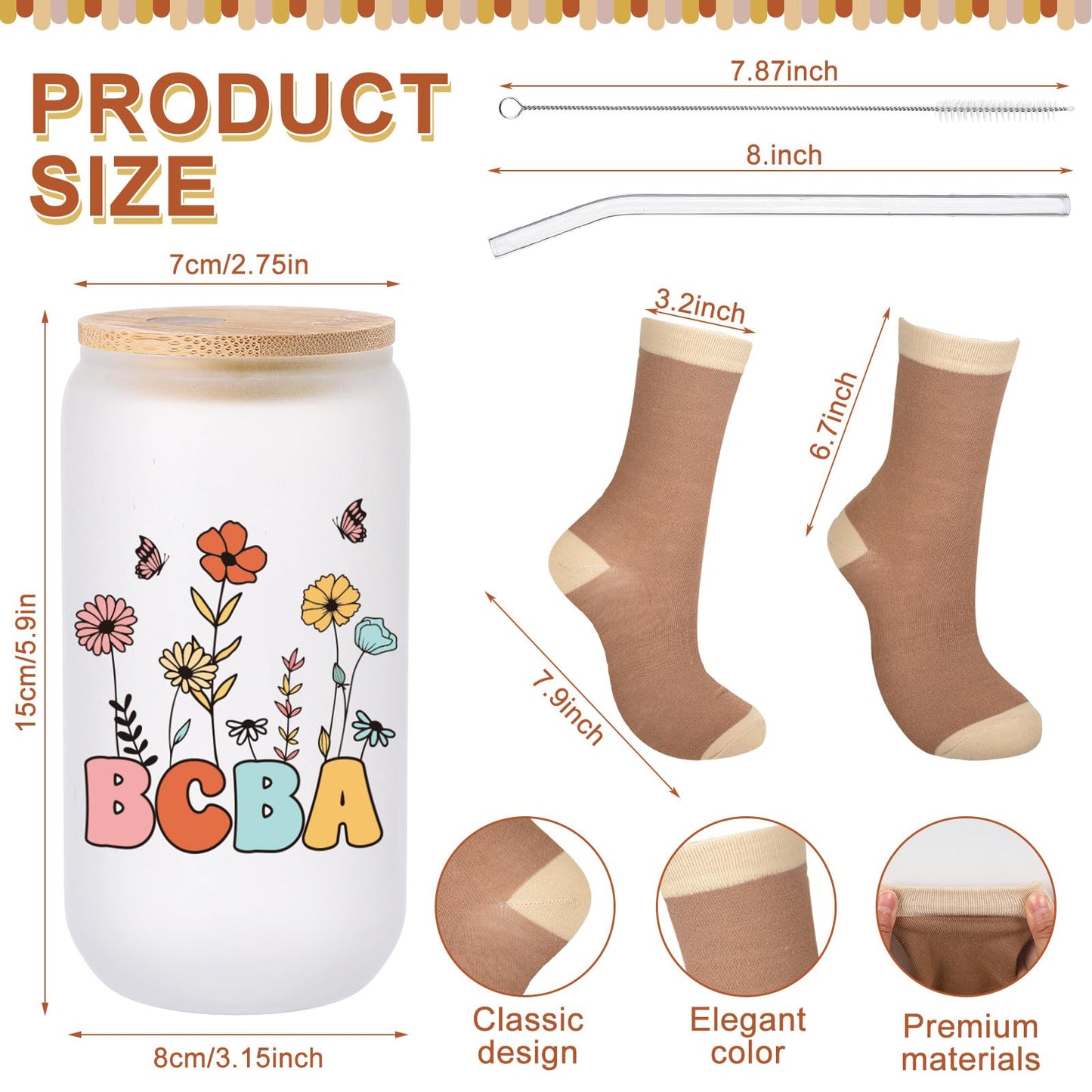 Dingion 5 Pcs Bcba Behavior Analyst Special Education Teacher Behavior Therapist Appreciation Gifts Include Tote Bag Cosmetic Bag Glass Cup Badge Holder Socks for Mother's Day Bcba Passed Exam Gift