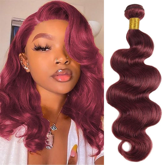 ZGGTL Burgundy Bundles Human Hair 12A 100% Brazilian Raw Human Hair Bundles Quick Weave Double Weft Natural Black for Women Hair Extensions(18Inch)