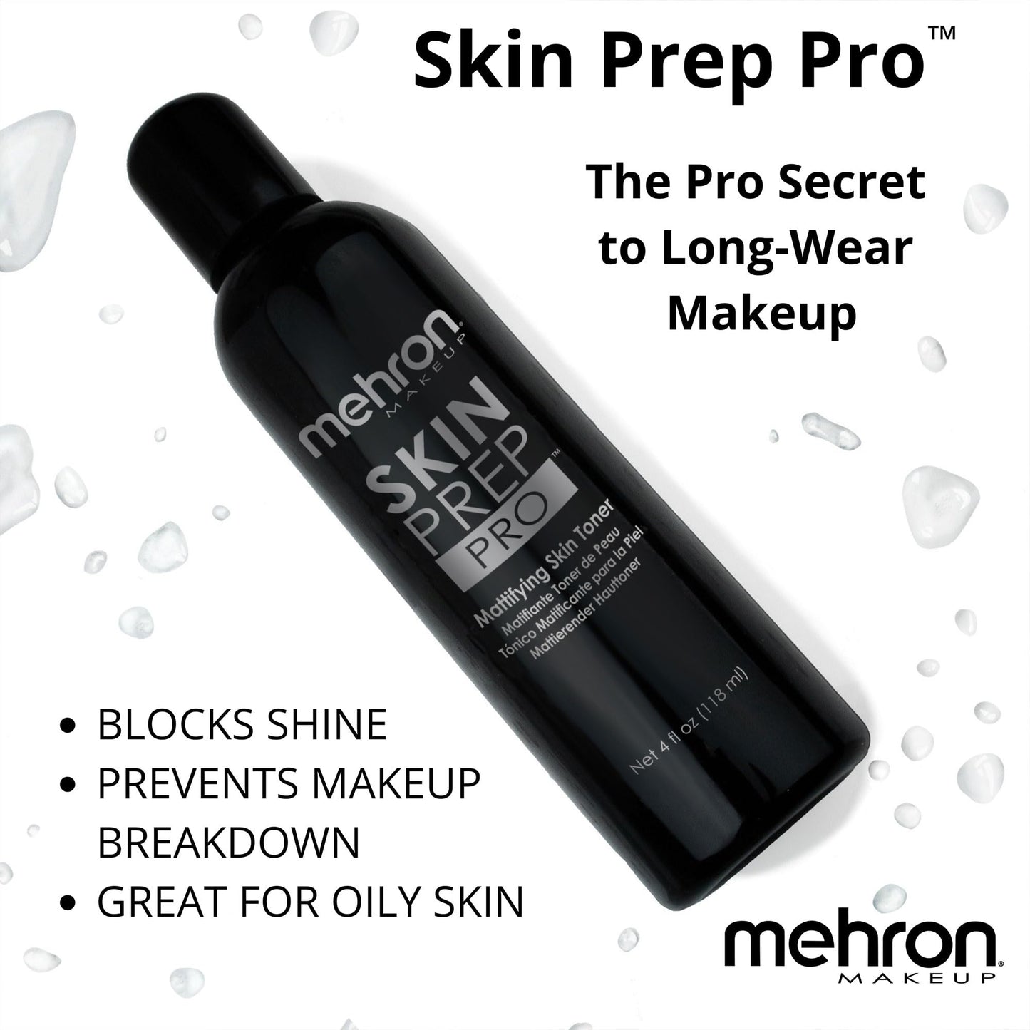 Mehron Makeup Skin Prep Pro Mattifying Skin Toner | Long Lasting Pre-Makeup Primer 4 fl oz (120 ml) | Made in the USA