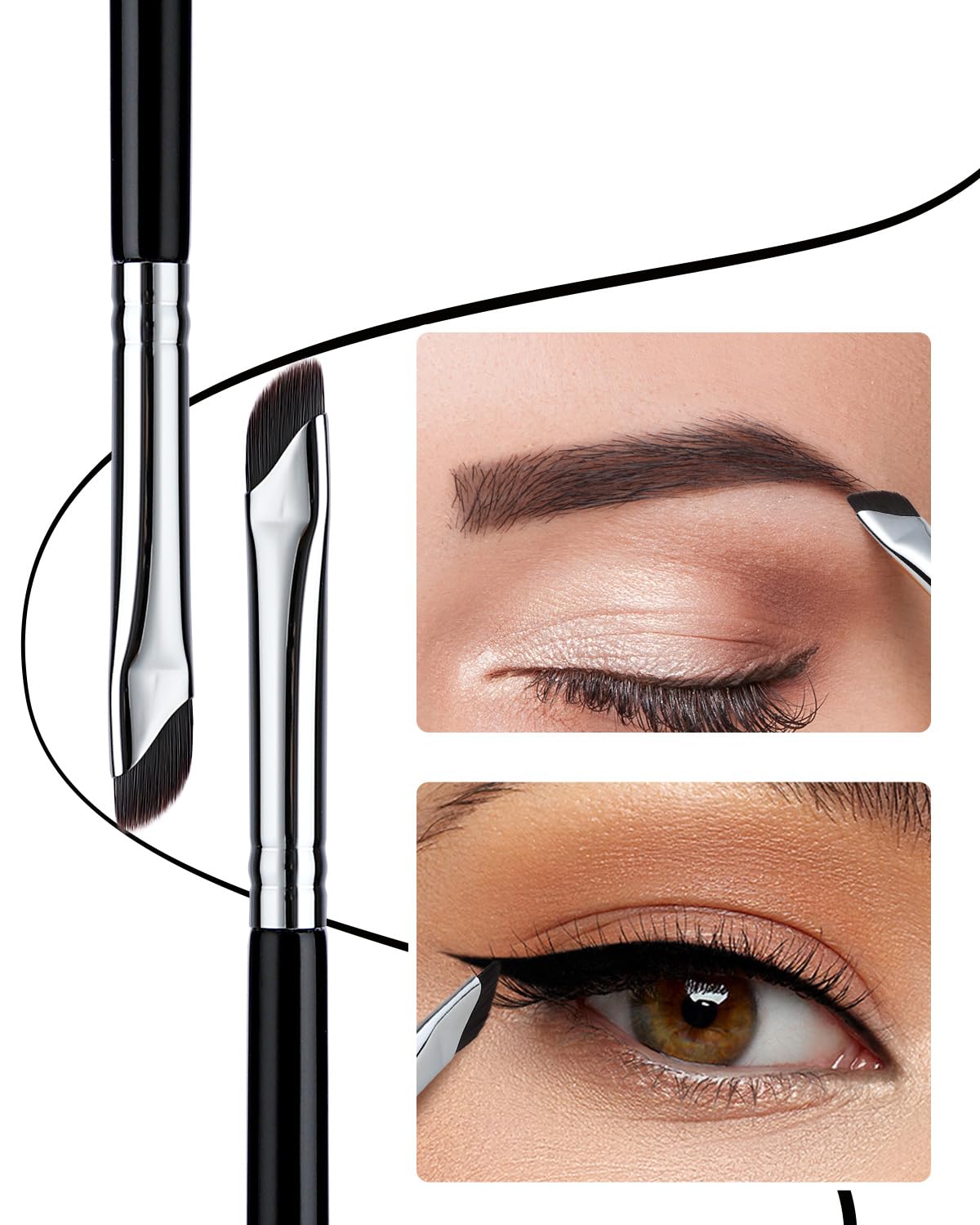 Eyeliner Brush Set - Gel Eyeliner Makeup Brushes for Precise Application | Ultra Thin Curved Bristles (2 Pieces)