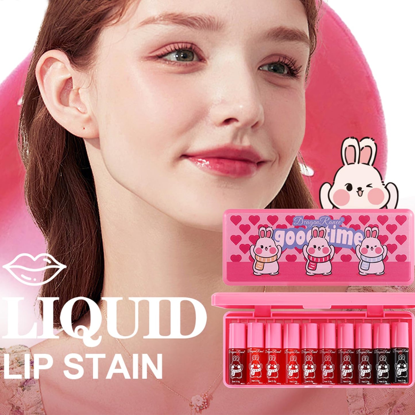 Eakroo 10 Colors Lip Tint Stain, Lip Stain Long Lasting Waterproof, Lip Gloss Set, Korean Lip Tint, Moisturizing Korean Lip Gloss for Women, Lipstick Long Lasting, Lip Gloss Bulk, Kawaii Mini Makeup