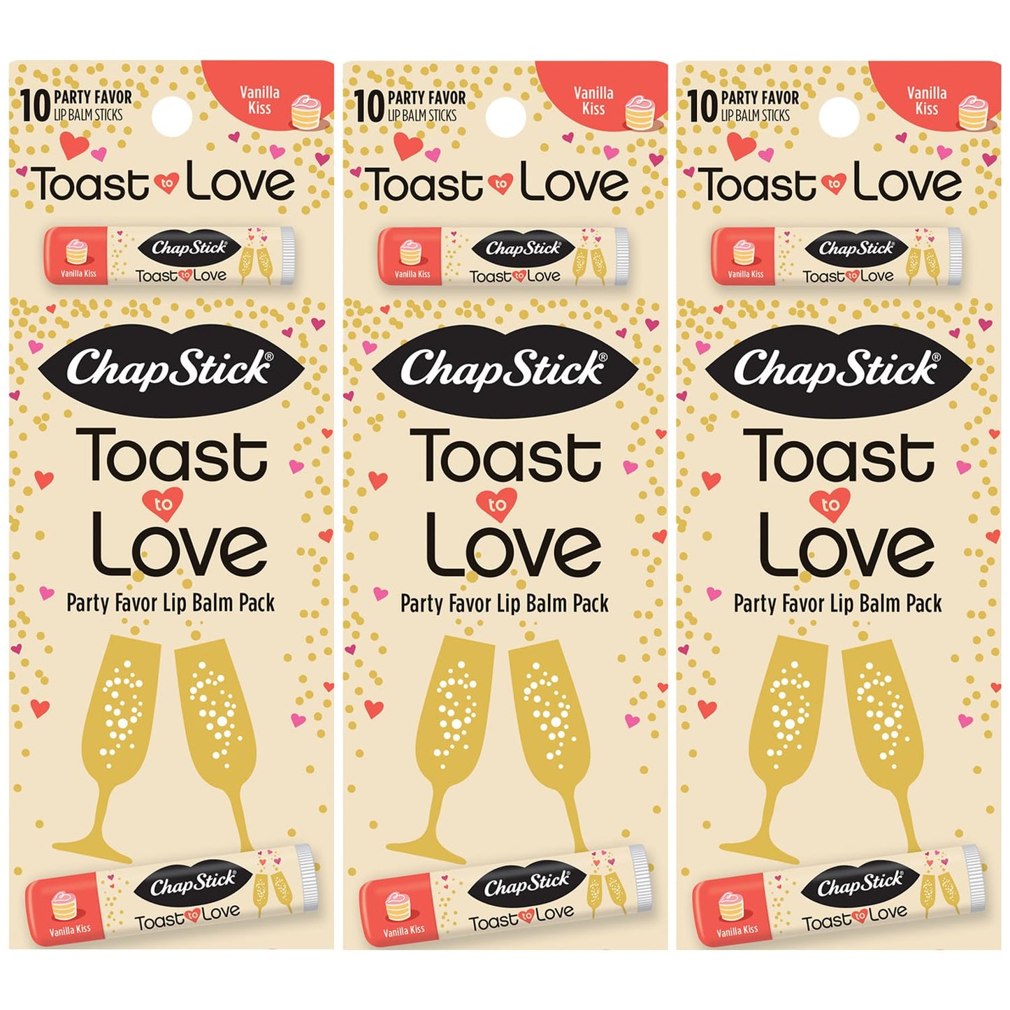 ChapStick Party Favors, Toast to Love Lip Balm Packs (30 Sticks), Sweet Vanilla Kiss, Small Gifts for Bridal Shower & Engagement Parties, 0.15 Oz Ea