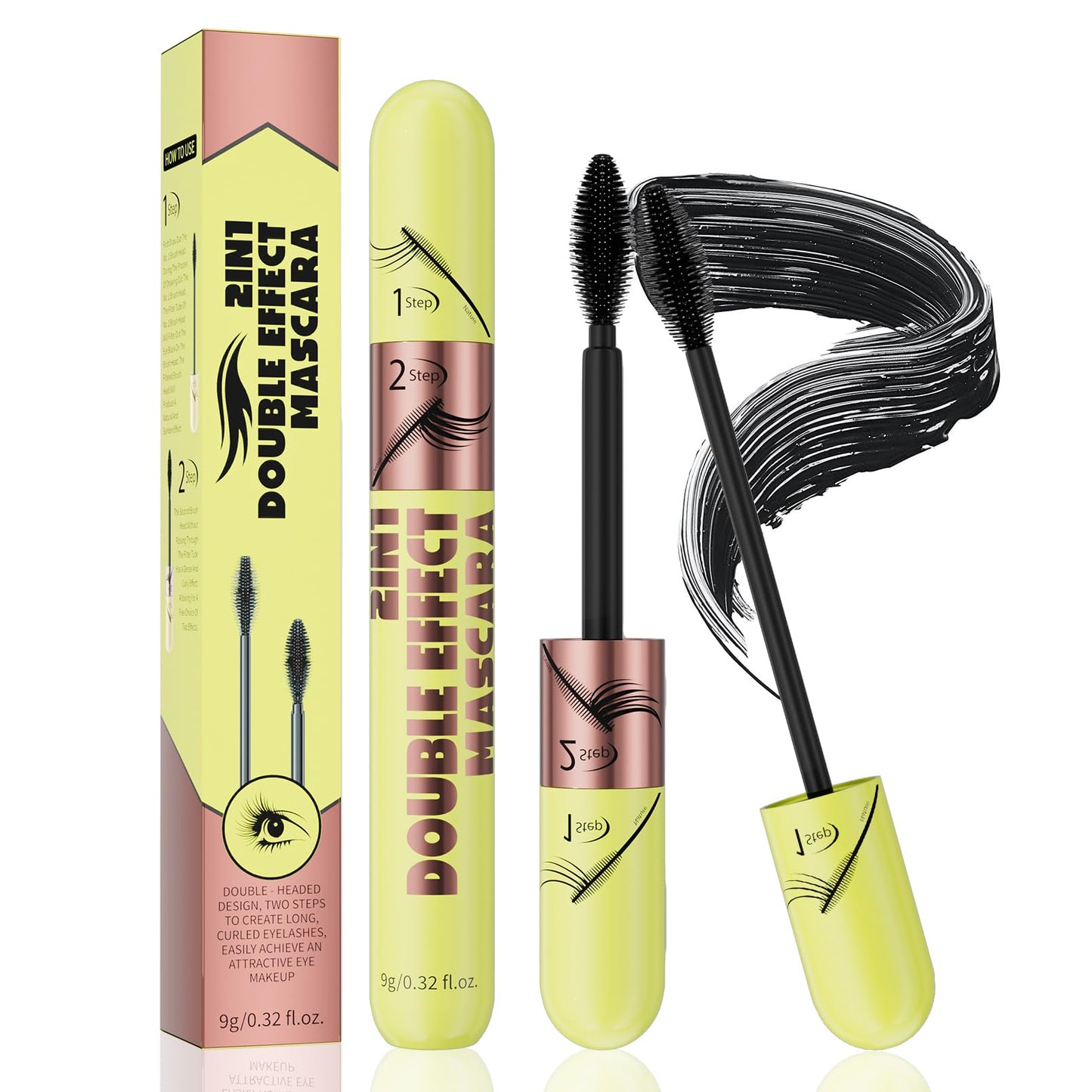 Dual-effect mascara, black and brown