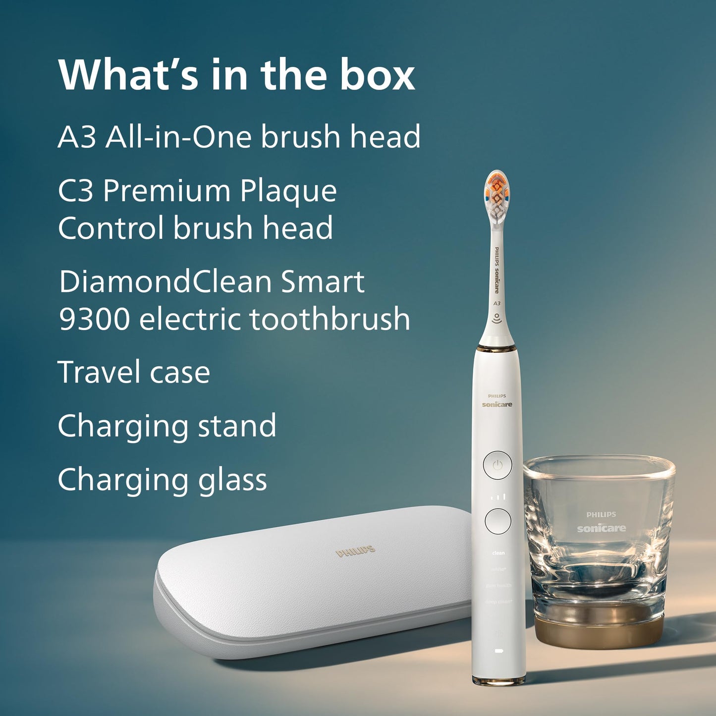 Philips Sonicare DiamondClean Smart 9300 Electric Toothbrush - Sonic Toothbrush with App, Pressure Sensor, 12 Brushing Settings, Replacement Reminder, Travel Case, Rose Gold, Model HX9903/65