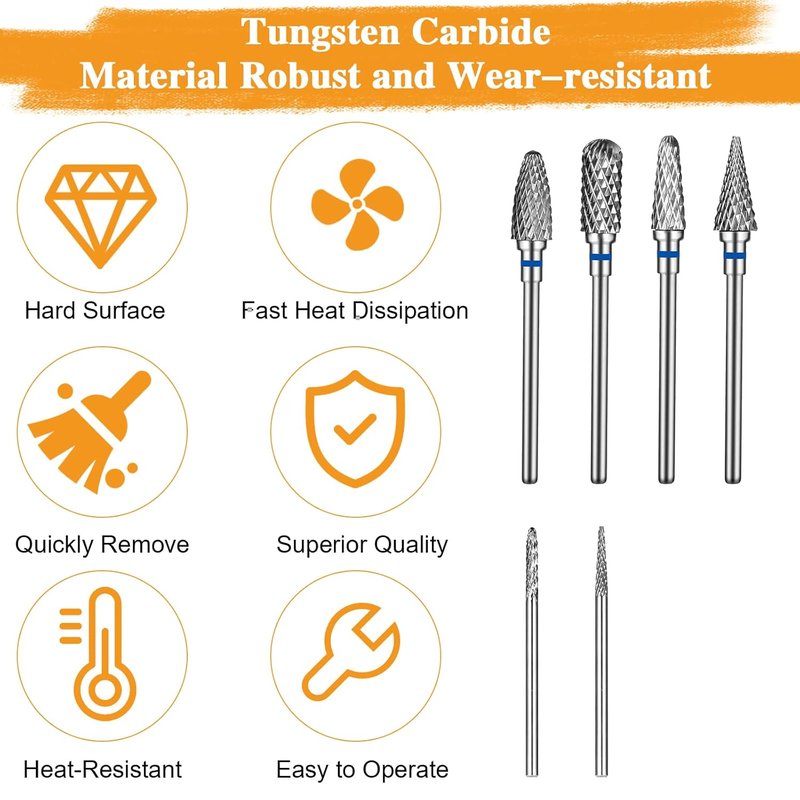 Professional 3/32 Inch Nail Drill Bits Set - Tungsten Carbide Cuticle Remover for Acrylic & Gel Nails | 6 Pack