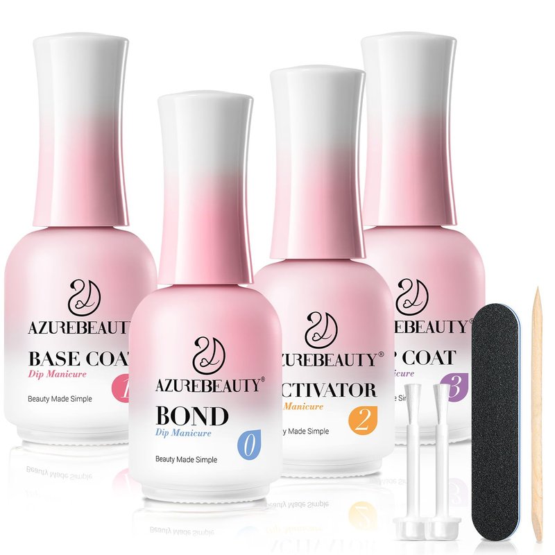 AzureBeauty Dip Powder Liquid Set - 8Pcs 15ml/0.5oz Upgraded Bond, Base Coat, Activator & Top Coat | DIY Home Salon Necessary Tools