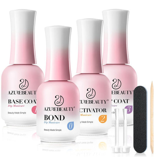 AzureBeauty Dip Powder Liquid Set - 8Pcs 15ml/0.5oz Upgraded Bond, Base Coat, Activator & Top Coat | DIY Home Salon Necessary Tools