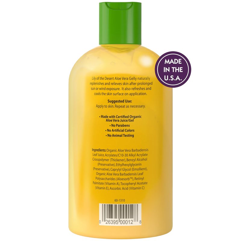 Lily Of The Desert Gelly Moisturizer - 99% Organic Aloe Vera Gel for Skin, After Sun Care with Aloe, Vitamin E Oil, and Vitamin C for Sunburn Relief, 12 Fl Oz (Pack of 2)