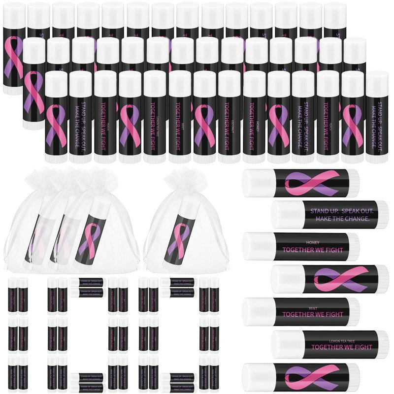 Fumete 100 Pcs Domestic Violence Awareness Items Lip Balm Bulk Pink Ribbon and Purple Ribbon Breast Cancer Awareness Moisturizer and Nourishing Lip Balm Gifts for Women Party Supplies, 4 Scents