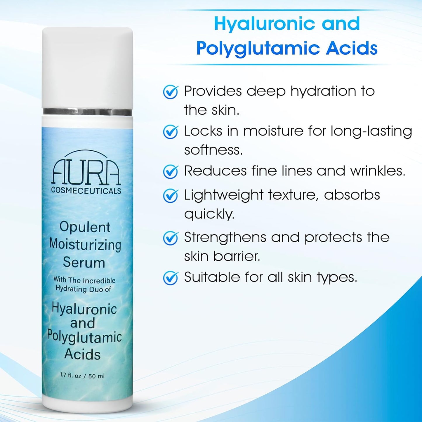 Hydrating Duo Moisturizing Serum - Hyaluronic Acid & Polyglutamic Acid with 15% Aloe Vera Juice | Anti-Aging Formula