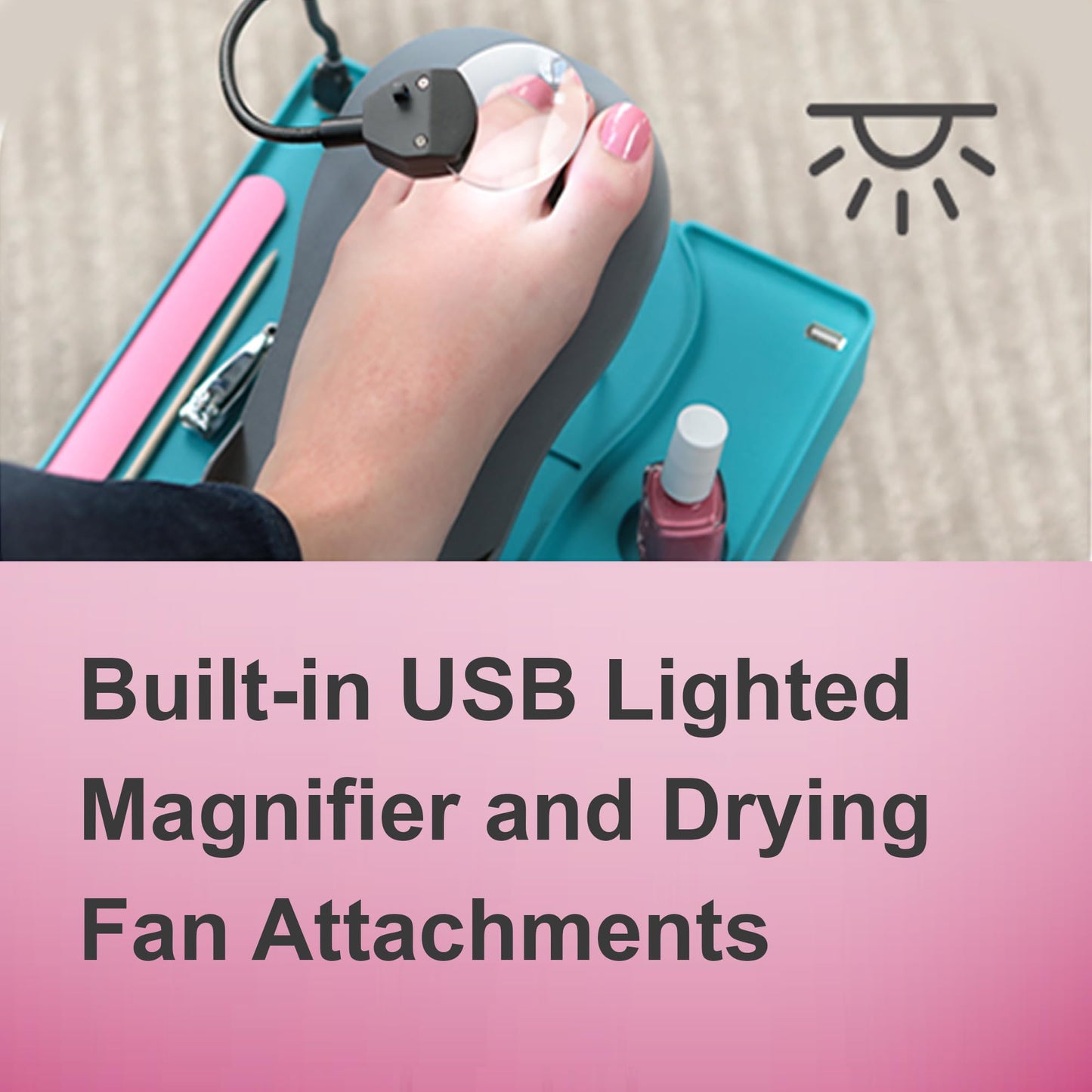 Salon Step Pedicure Footrest with LED Magnifier, Drying Fan and Storage